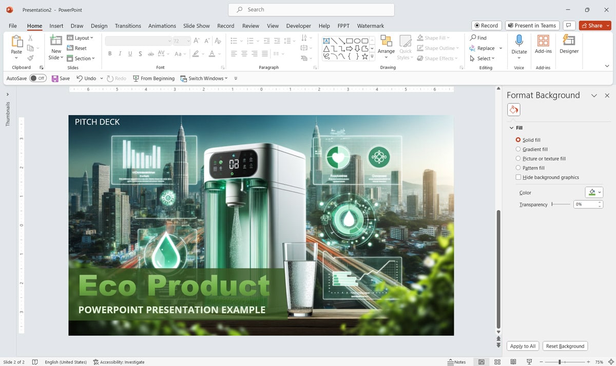Business PowerPoint Presentation Example - Pitching a New Eco Product - EcoPure from GreenTech Innovations startup