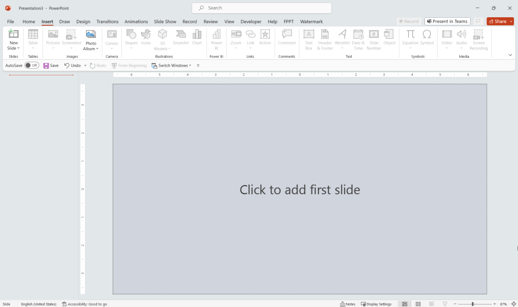 Example of PowerPoint presentation with no slides
