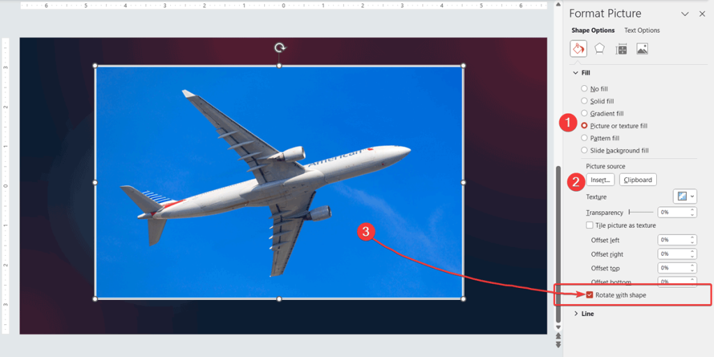 Example of Rotate with Shape option in PowerPoint
