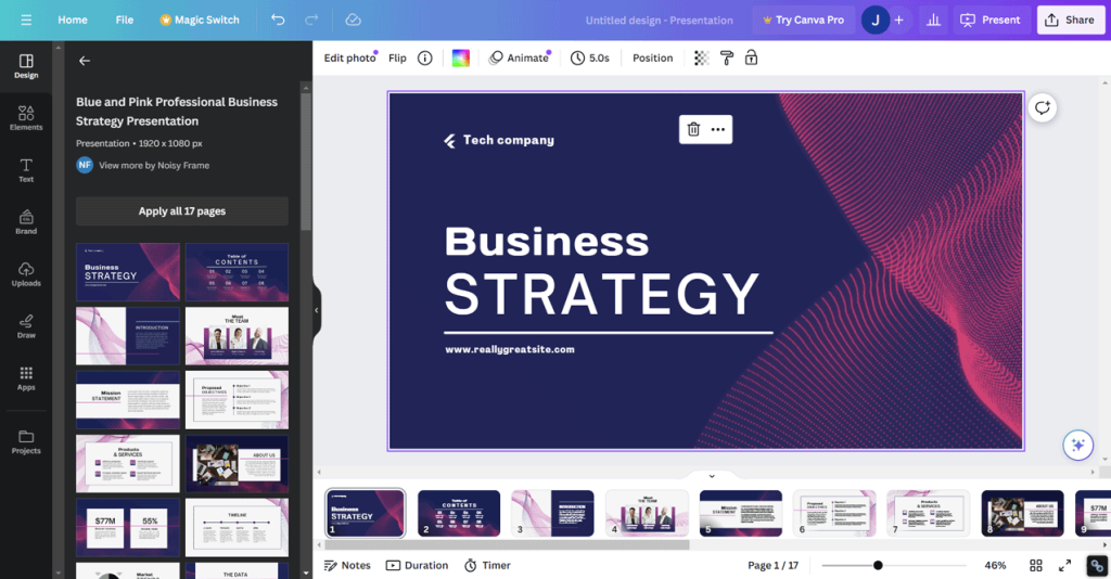 Example of Business Strategy Canva Template for presentations