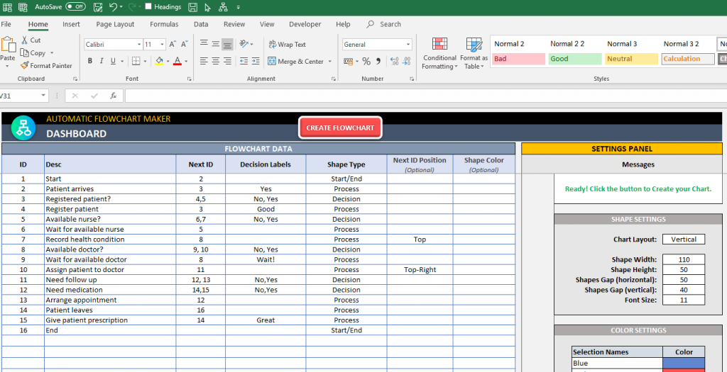 Flow Chart Template for Excel