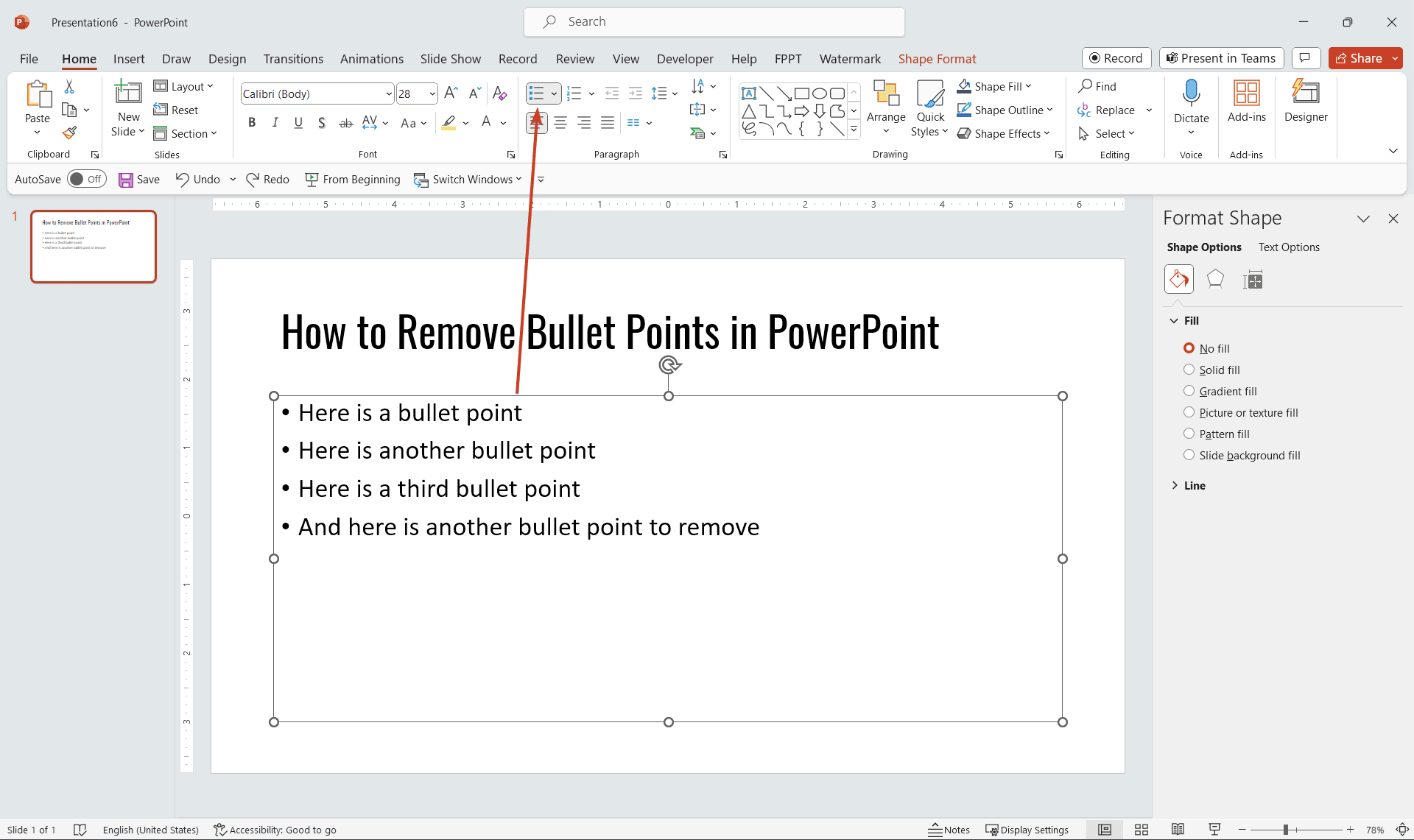 How to Remove Bullet Points in PowerPoint