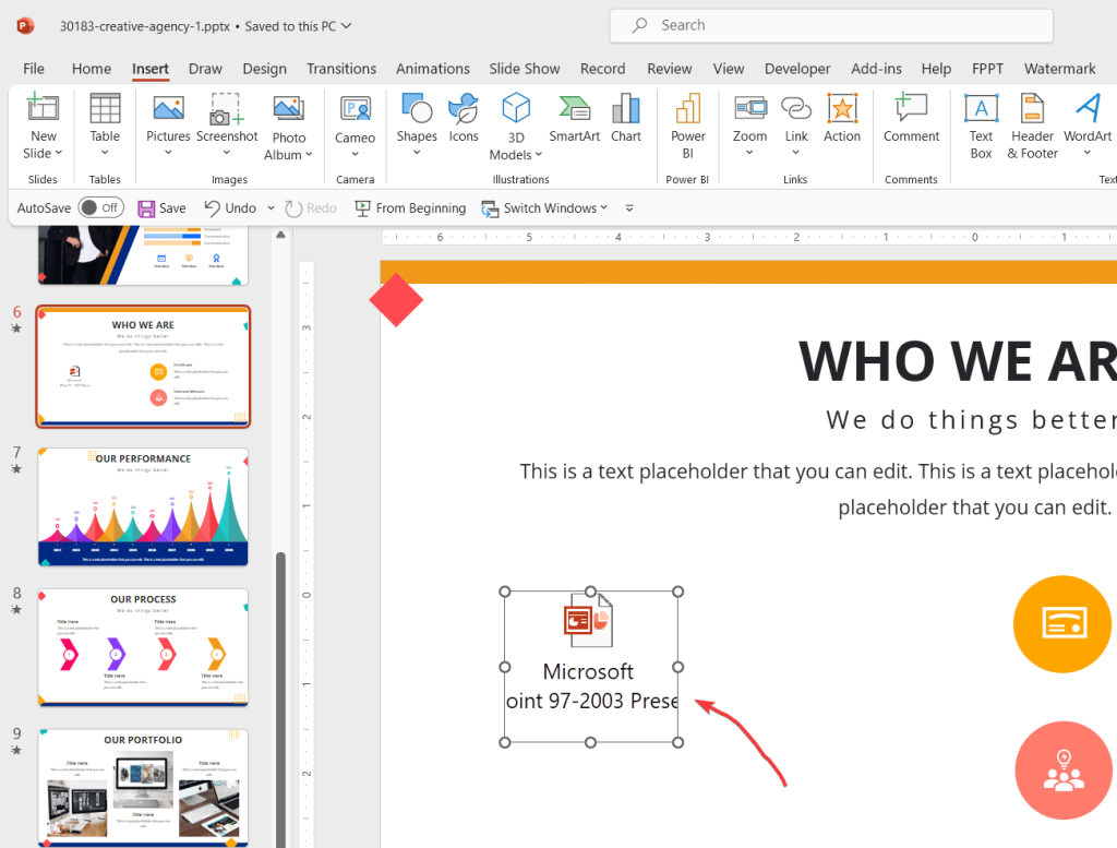 Link PowerPoint presentations via objects