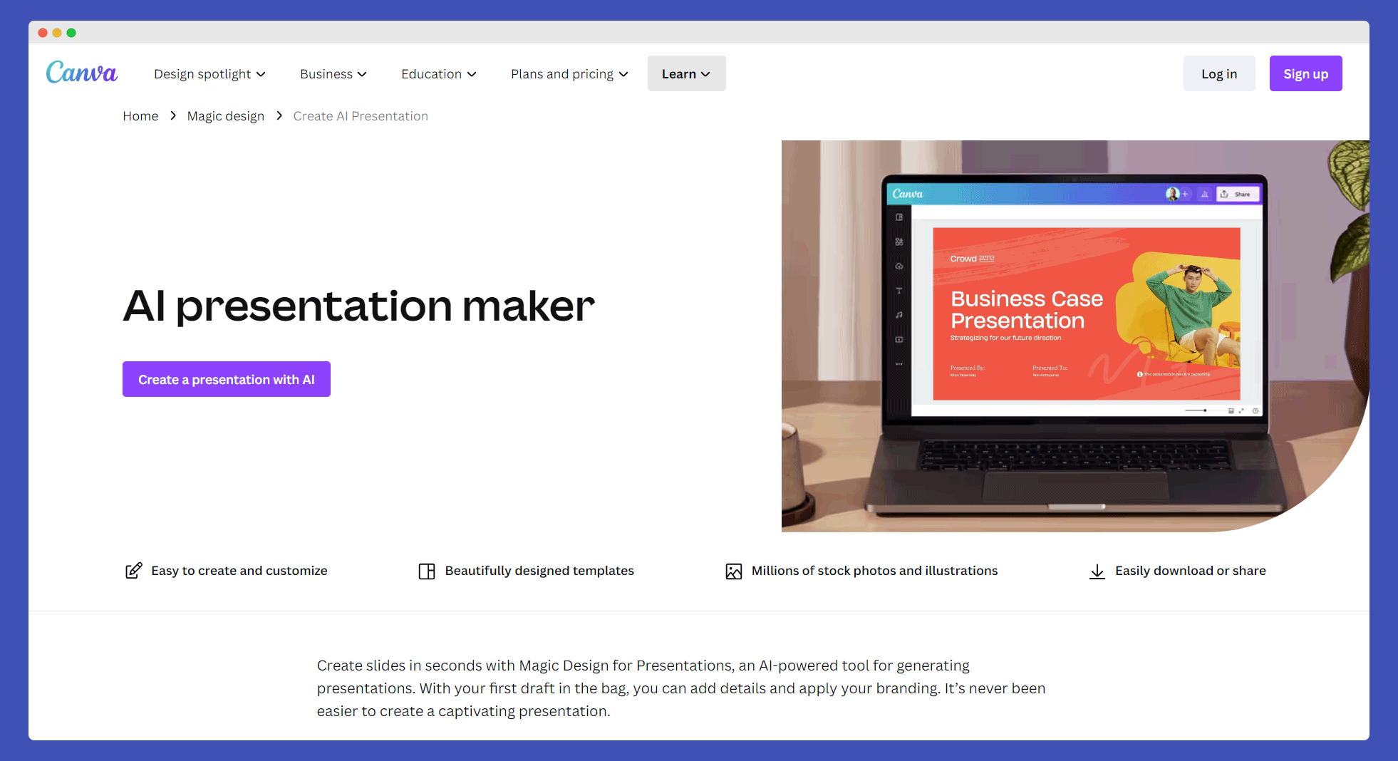 Example of Canva Homepage for AI Presentation Maker