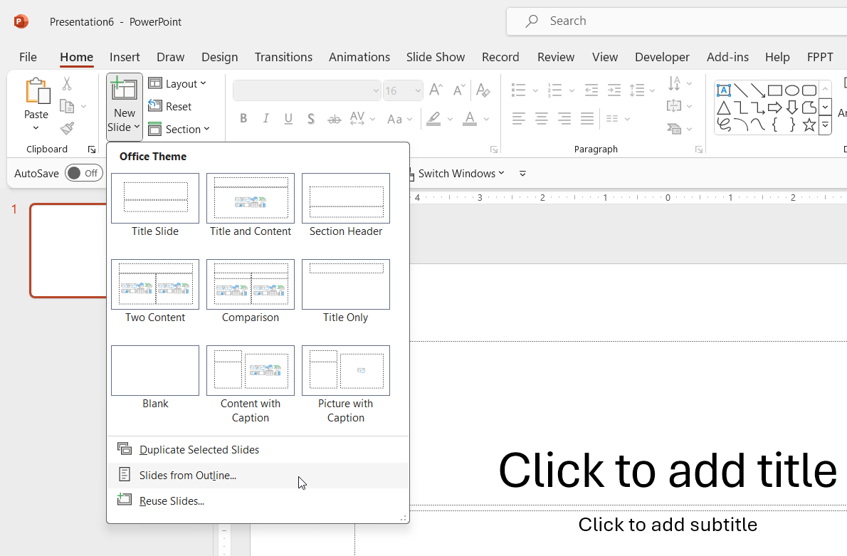 How to import slides from outline as a PowerPoint presentation (from txt to ppt)
