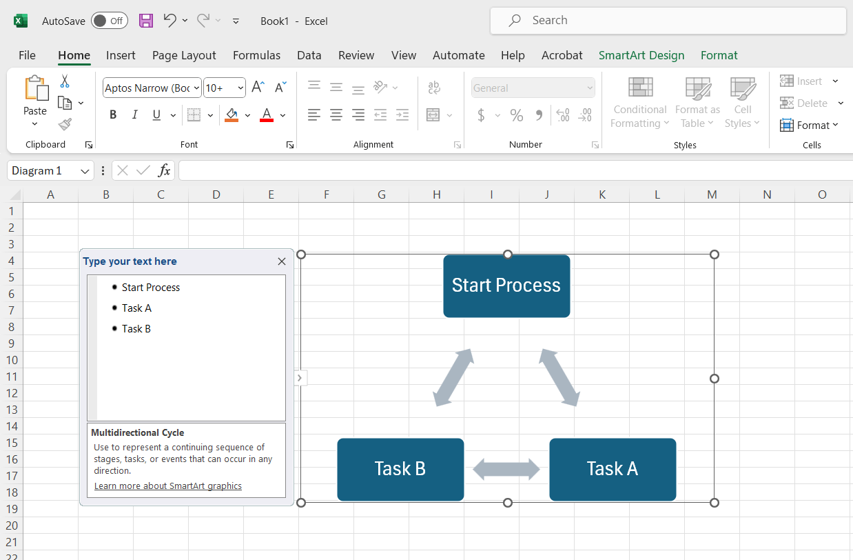 Populate Sections in SmartArt Flowchart graphic in Excel