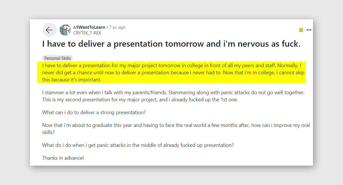 Reddit presentation anxiety