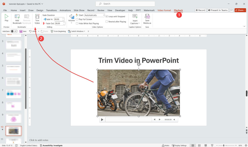 Trim a video in PowerPoint