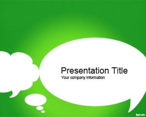 Conversation speech PowerPoint template with green background and bubbles
