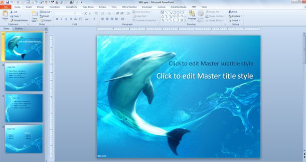 PowerPoint 2007 Templates for Presentations with Awesome Slide Designs and Backgrounds - This is a dolphin PPT Template under the sea