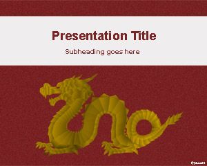 Example of dragon slide design for PowerPoint presentations with dragon image and red background color