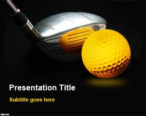 Awesome Golf PowerPoint Template with golf clubs and ball over a black design