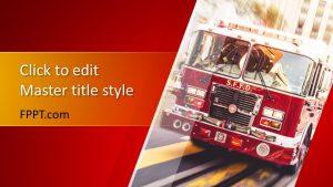 The fire truck PowerPoint design is modern template with the image of a firebrigade