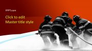 The latest PPT presentation design for firefigters and fire service with the background of firemen in action