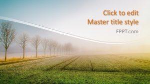 An agricultural field PPT template design with the image of green field and crop